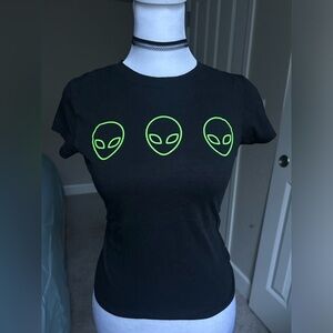 SOLD Black T-Shirt with Glow in The Dark Alien Design